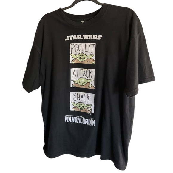 tee Styles Star Wars Mandalorian Baby Yoda Protect Attack Snack T-Shirt Size XL - Picture 1 of 8